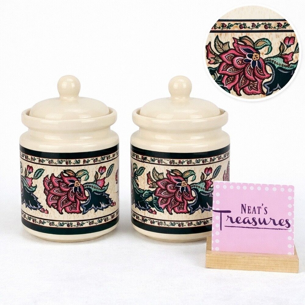 Preferred Stock PAISLEY GARDEN Floral Sprays Stoneware Coffee Tea Canister Set 2